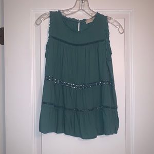 LOFT Sleeveless Blouse Ruffle neckline Petite XXSP
